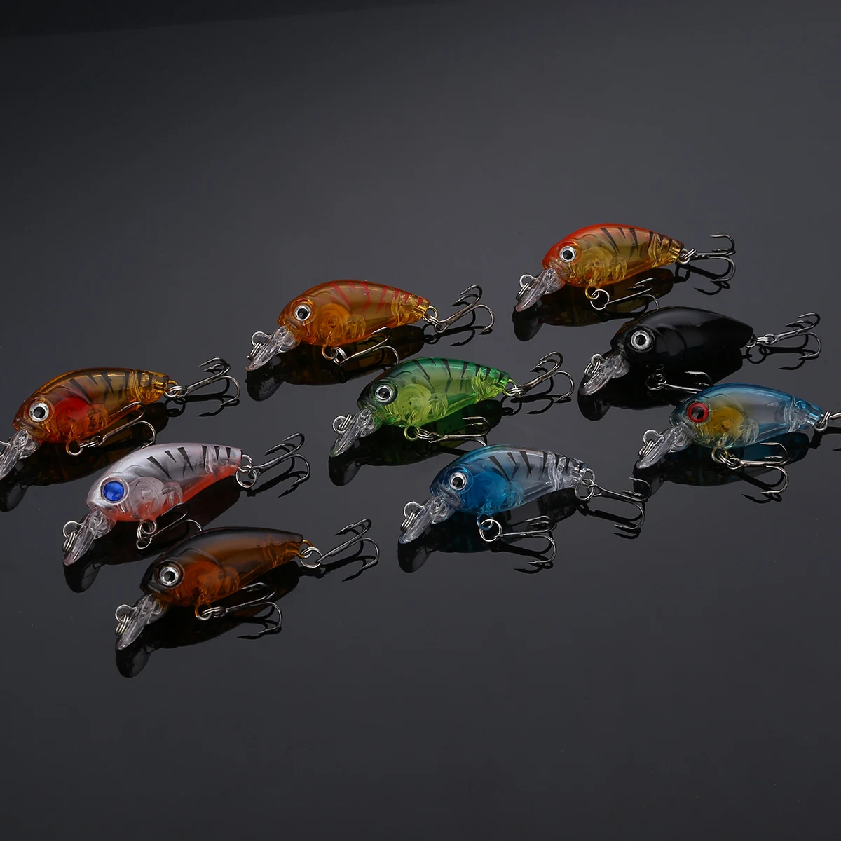9Pcs/lot 4.5cm 4.g Plastic Fishing Lures Bass CrankBait 3D Eye Lures Hard Crank Bait Tackle Fishing Wobblers Bass With Hooks