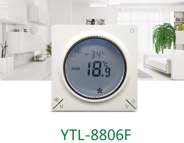 Central air conditioning fan coil thermostat LCD with backlight three-speed switch cooling heating room thermostat