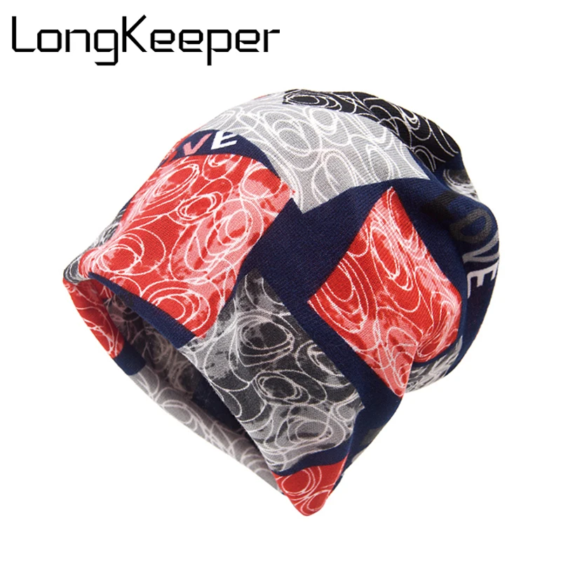 

LongKeeper Knit Women Love Hat Scarf Winter Warm Fashion Caps For Girl Beanie Skullies Hip Hop Floral Female Bonnet Sale