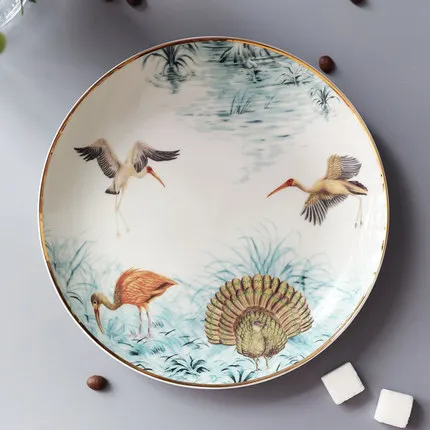 8 inch plate Керамические фантастические джунгли круглые тарелки посуда костяного фарфора животное фруктовый десерт блюдо для закусок домашнее украшение для столовой посуды - Цвет: 8 inch plate