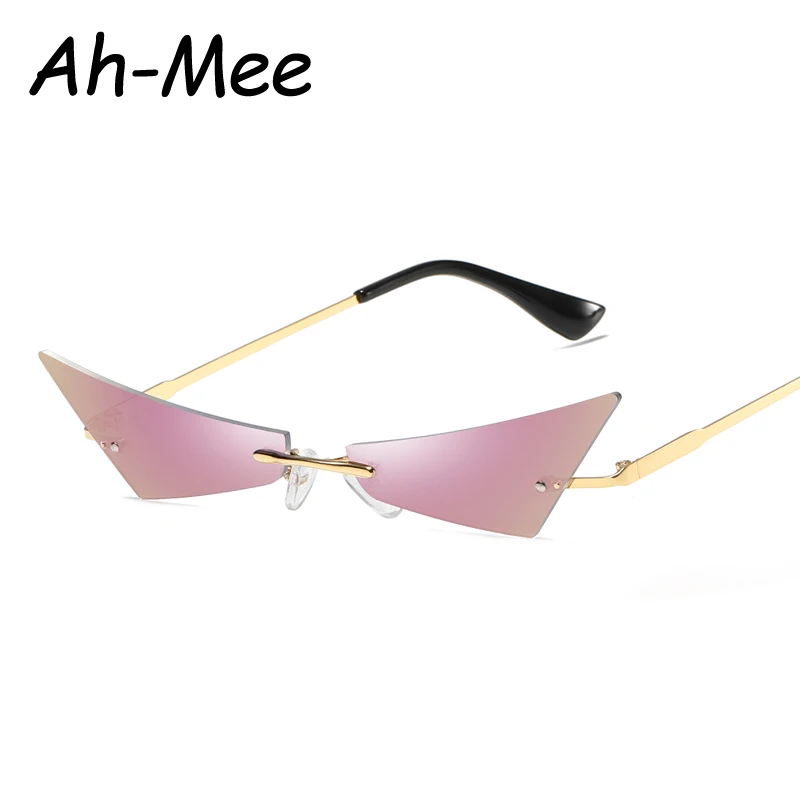 Sunglasses Women Men Rimless Small Cat Eye Sun Glasses 2019 Brand Designer Narrow Cateye Mirror Shades Female Streetwear
