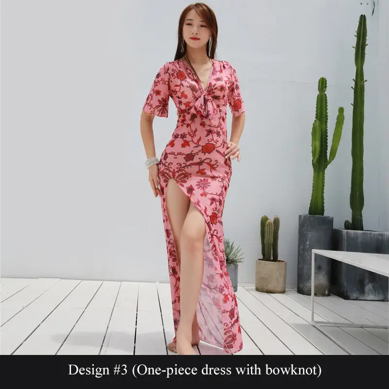 Женская одежда для танца живота одежда цветочный костюм комплект цельное платье с бантом - Цвет: Design 3 - one piece