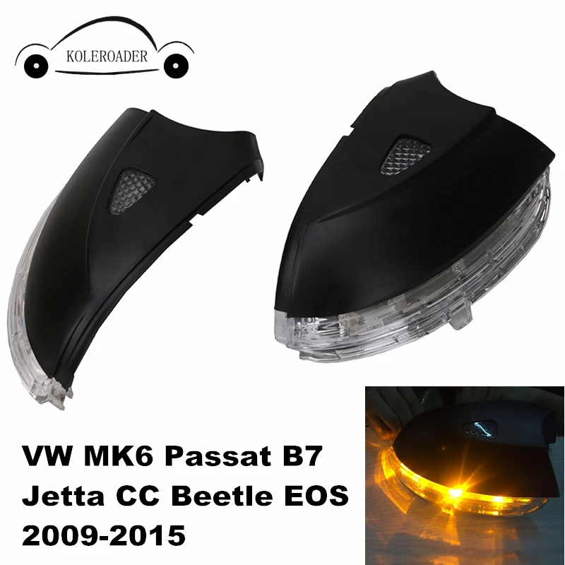 Door Side Rear View Mirror Cover Case with LED Turn Signal Light for VW MK6 Passat B7 Jetta CC Beetle EOS 2009-2015 Left / Right |