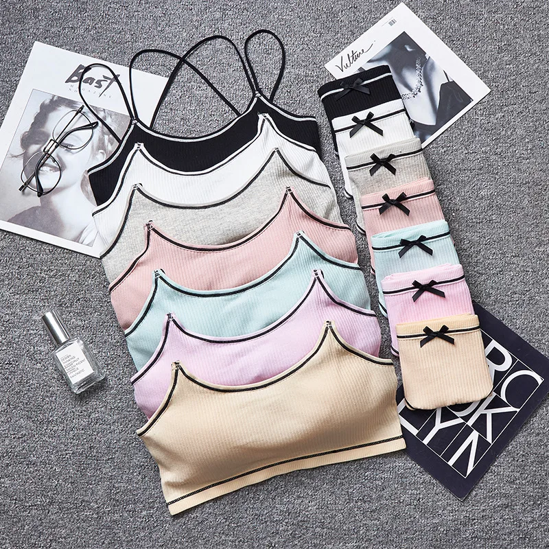 

Japanese Lingerie Set Cotton Thin Screw Thread Push Up Bra Set Beauty Back Women Bra Panties Set Comfort Underwear