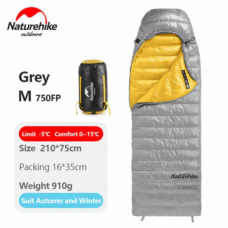 Спальный мешок Naturehike 750FP CW400, спальный мешок на белом гусином пуху, зимний теплый спальный мешок s NH18C400-D - Цвет: Gray M-750FP