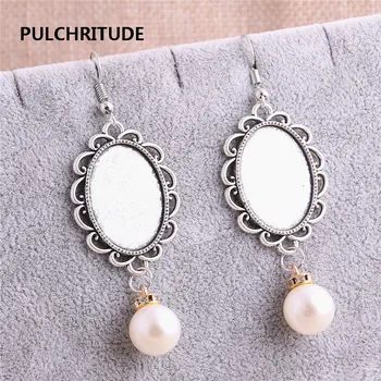 

PULCHRITUDE 6pcs/lot Metal Zinc Alloy Cabochon Base Fit oval 18*25mm Dia Hand Made Diy Jewelry Making Earing Pendant C1214