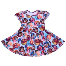 Вечерние платья для танцев; одежда для малышей; платье с короткими рукавами и принтом персонажа из мультфильма; платье для девочек; детская одежда принцессы из молочного шелка