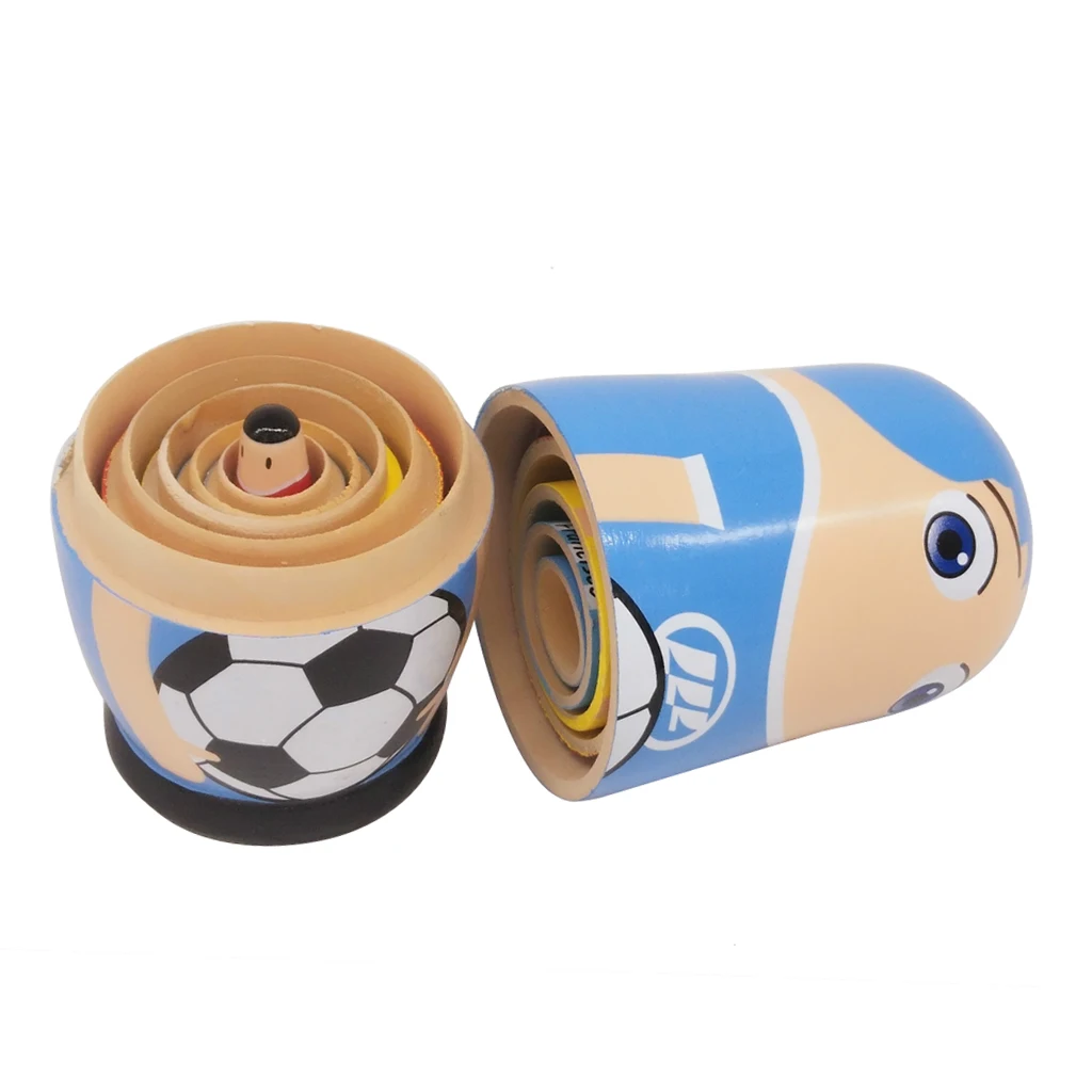 MagiDeal 6pcs Cute Football Player Matryoshka Wooden Russian Nesting Dolls For Kids Children Playing Doll