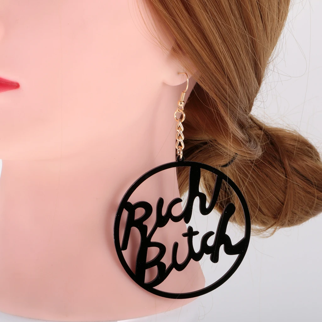 Oversized Punk Acrylic Earring Hip-hop Rich Bitch Big Letter Dangle Earrings for Party