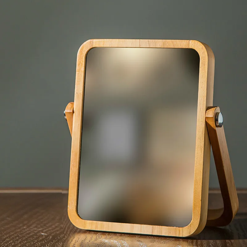 Espejo de maquillaje europeo, accesorios de baño de madera, espejo de decoración de escritorio, espejo de tocador cosmético de alta claridad