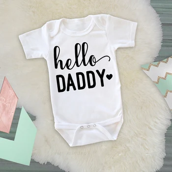 

DERMSPE Newborn Toddler Infant Baby Boys Girls Short Sleeve Cute Print Letter Hello Daddy Jumpsuit Clothes Outfits White