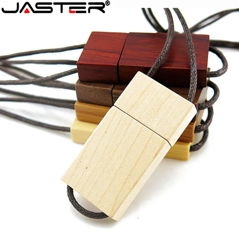 JASTER Lanyard деревянный USB флеш-накопитель Красная деревянная Флешка 4 ГБ 8 ГБ 16 ГБ 32 ГБ 64 ГБ бамбуковая палочка для создания логотипа гравировка свадебные подарки