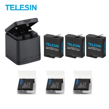 

TELESIN 3-way Battery Charger and 3 Batteries Kit, Charging Storage Box with Replacement Battery for GoPro Hero 7 Black Hero 5 6