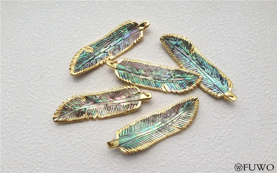 Carved Abalone shell Feather Pendant 11
