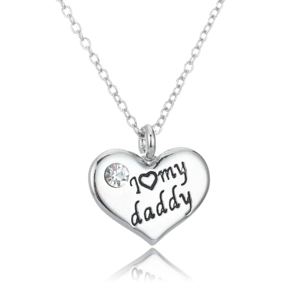I Love My Daddy Necklaces Heart Crystal Pendant Chain Necklace Men