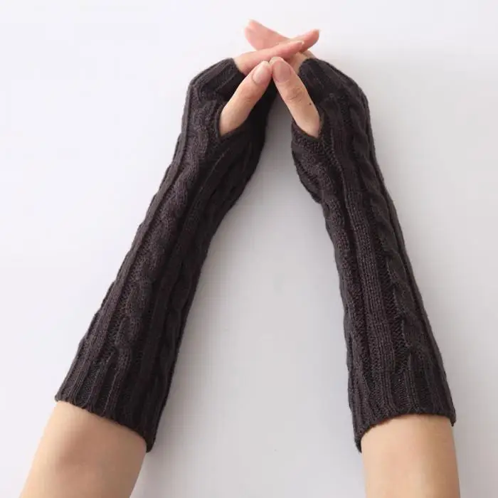 1 пара Длинные кабель с оплеткой вязаные митенки Для женщин ручной работы модные мягкие Gauntlet практичные повседневные перчатки LXH