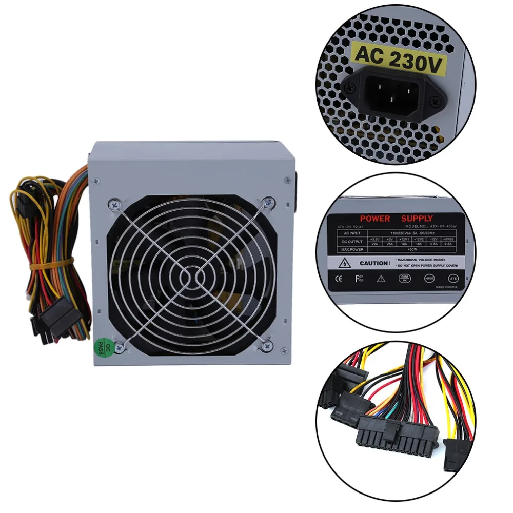 دي الأداء الجيد 450 W ماكس PC الهيكل امدادات الطاقة مروحة الفعلية 300 W ATX PSU 4x SATA 24PIN الكمبيوتر مصدر إمداد الطاقة لسطح المكتب