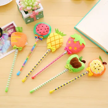 

Free ship!1lot=24pc!Cute little fresh fruit Plush water pen / black gel ink pen /Signature pen/ student office stationery