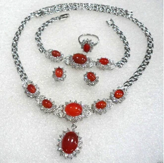 

shitou 00560 red stone necklace bracelet ring earring set