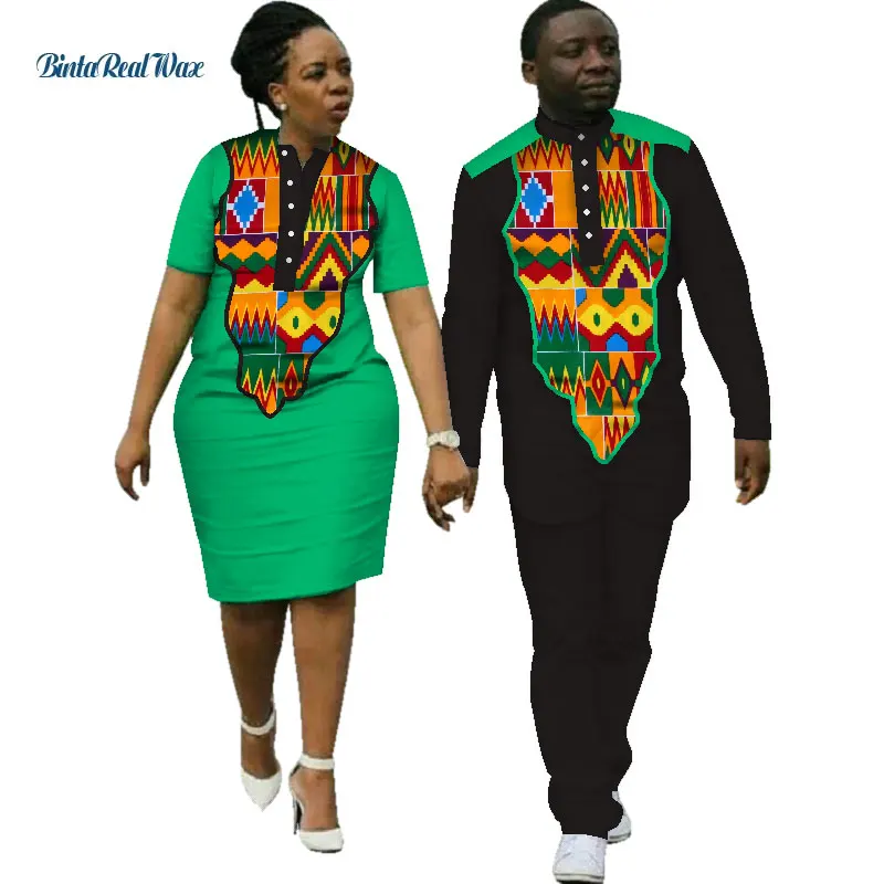 Дашики африканские платья для женщин Bazin Riche Мужская африканская одежда Комплект Топ и штаны милая пара одежда для влюбленных WYQ127
