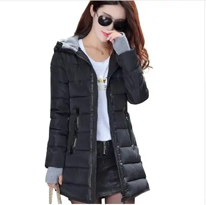 

2018 women winter hooded warm coat slim plus size candy color cotton padded basic jacket female medium-long jaqueta feminina