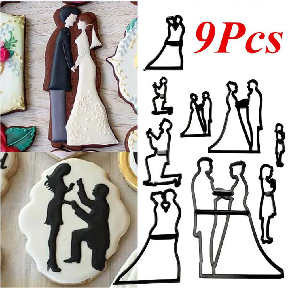 

9Pcs/Set Bride & Groom Silhouette Cookie Cutter Wedding Cake Fondant Mold Tools