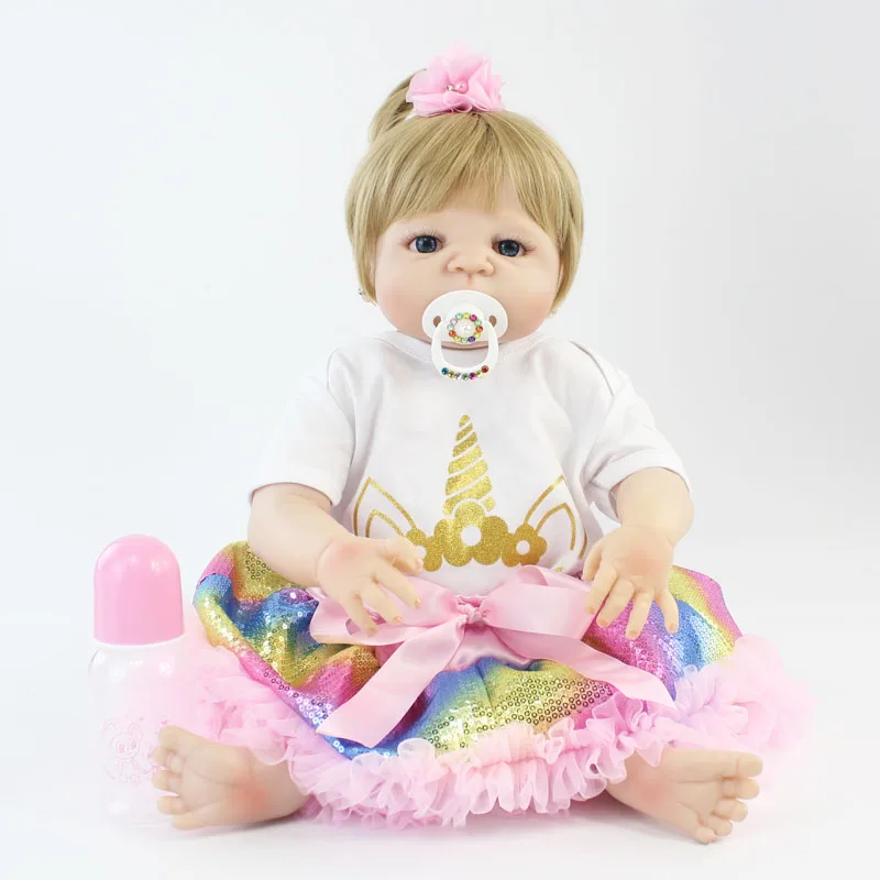 

55cm Full Silicone Body Reborn Baby Blonde Girls Doll Toy Vinyl Newborn Princess Babies With Unicorn Clothes Alive Bebe Boneca