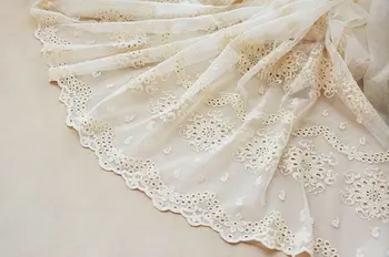 

5yards cream lace fabric with hollowed out floral, embroidered mesh lace