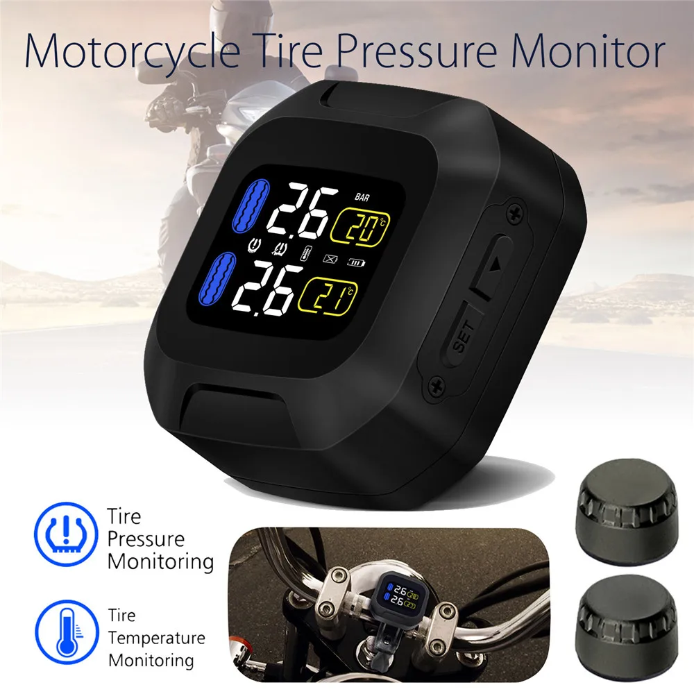 

M3 LCD Motorcycle TPMS Tire Pressure Monitor System Tempreature PSI BAR With USB External Sensors Waterproof Wireless Alarm