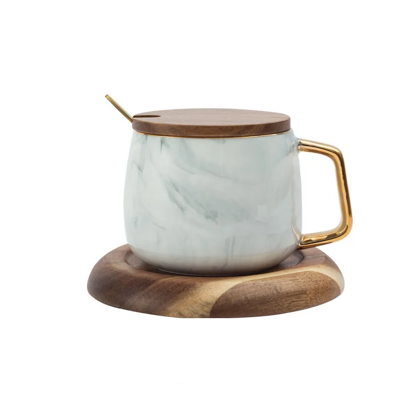 Креативная керамическая кружка деревянная крышка деревянная основа кофейная молочная чашка для завтрака скандинавский стиль мраморная с золотом кружка современный минималистичный