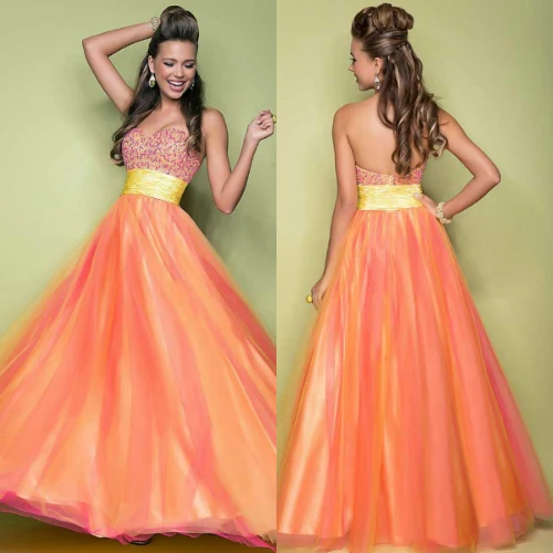Free Shipping 2013 Prom Dresses Long Custom Made Tulle Orange Party