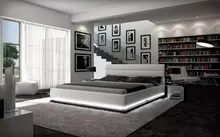 LED remote control contemporary modern leather soft bed King size bedroom furniture Made in China