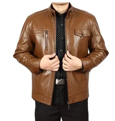 Стенд воротник коричневый человек pu кожаная куртка мужская повседневная кожаные куртки мужской одежды свободные мужские искусственная кожа пальто весна-осень - Цвет: plus velvet 1