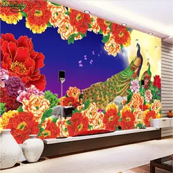 Beibehang пользовательские фотообоями Blossom павлин цветочный Рисунок полная луна декоративная живопись ТВ Задний план Papel де Parede