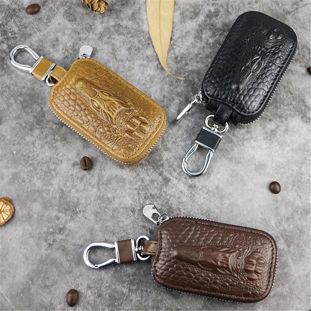 

Crocodile pattern Genuine Leather Key Holder Organizer Men Car Key Wallets Housekeeper Male Keychain Covers Hasp Key Case Bag