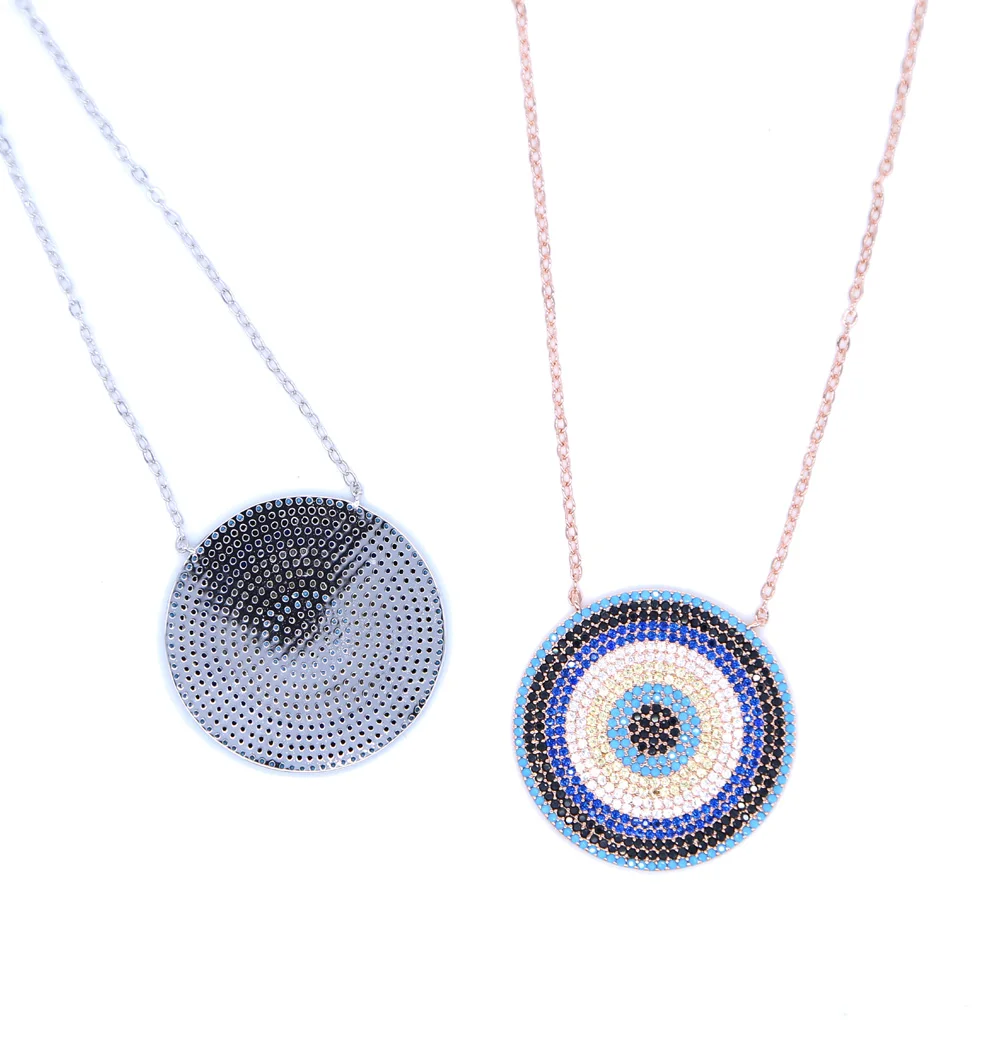 

Bohemia Boho big round disco charm 14 raw cubic zirconia luxury elegance turkish evil eye Lucky fashion women necklace jewelry