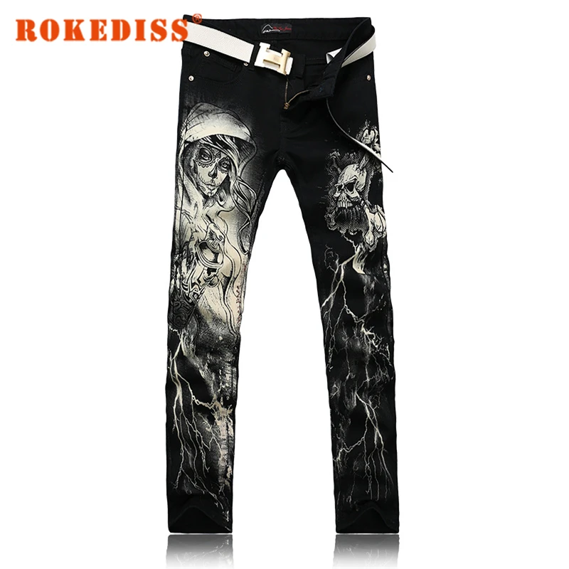 Men s clothing jeans men Painting printing cowboy trousers Flower pants Male leisure Cotton network fake