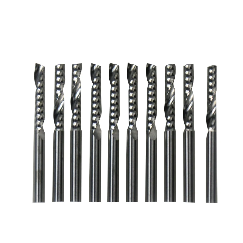 New 10PCS 3.175 X 17 mm Single flute carbide Engraving CNC router Spiral bits Tool Cutting Acrylic Pvc Wood | Инструменты