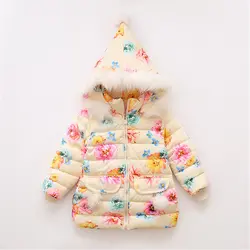 Дети Сладкий цветочный пуховая парка для девочек с капюшоном на молнии куртка дети потепление плотное флисовое пальто Верхняя одежда AA60438