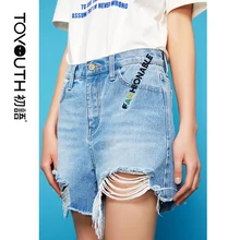 Toyouth Лето Корейская мода мыть отверстие вышивка прямо Короткие джинсы женские