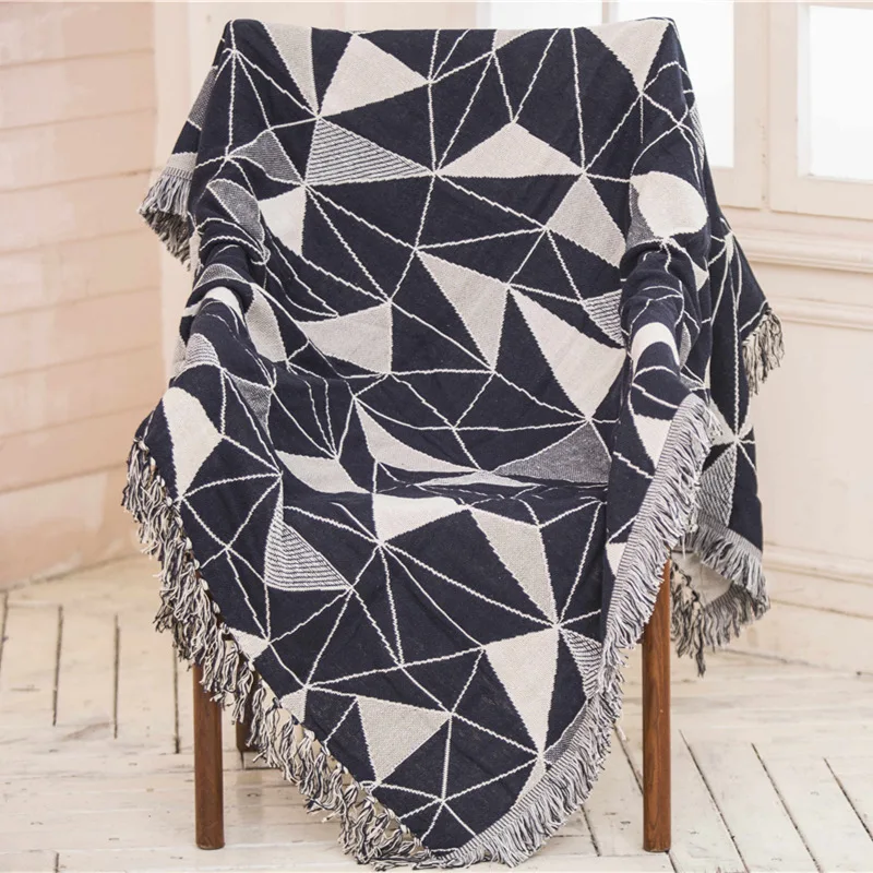 Black white Grey Knitted Sofa cushion Plaids Blanket for living room