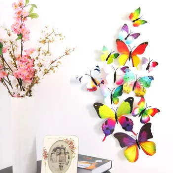 

12Pcs 3D Double layer Butterflies PVC Wall Sticker Decals Stickers on the Wall New Year Home Decor Wallpaper for Living Room