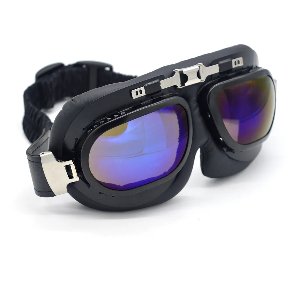 Черная оправа кожаный ремень для мотокросса очки пилота с желтым синим объективом Gafas Винтаж для мотоцикла Lunette Moto качество - Цвет: MG52 2