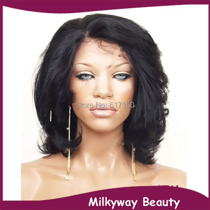 

Free Shipping short style 8/10/12/14 inch color #1b heat resistant short synthetic lace front wig