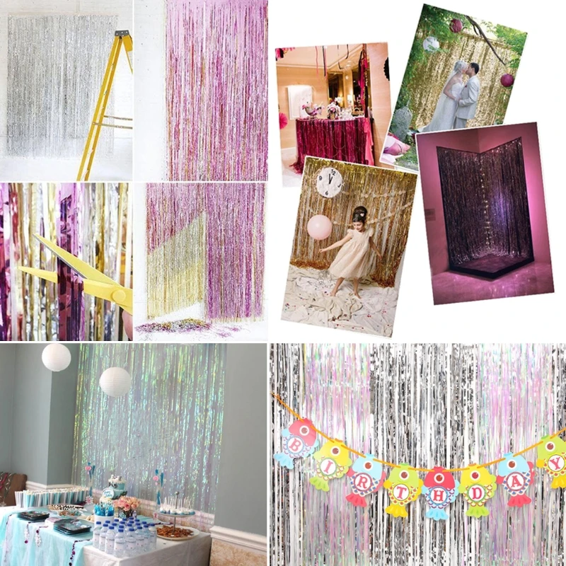 Shimmer Foil Glitter Metallic Backdrop Tinsel Curtain Fringe Party