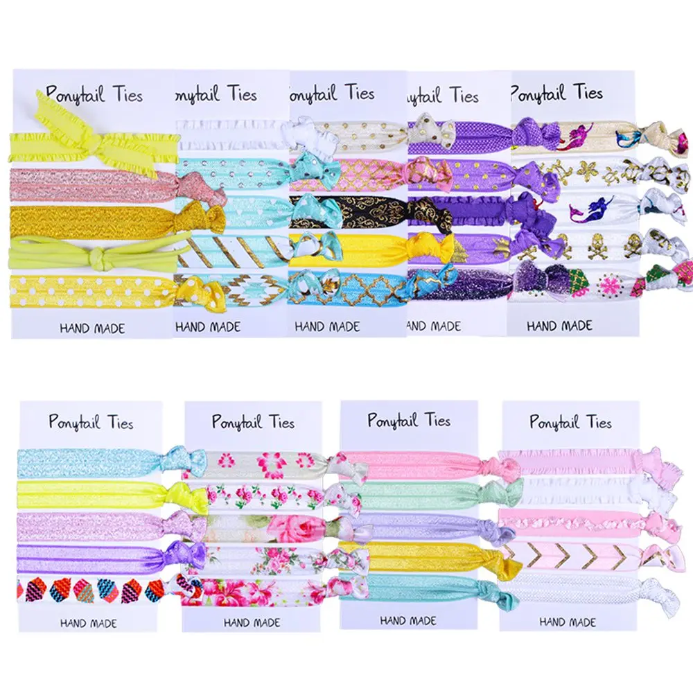 

10 sets/lot (5 pieces per set,50 pieces in total) FOE elastic hair tie sets for girls' hair band accessories