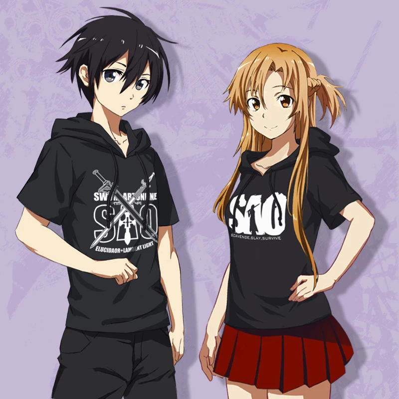 Повседневные мужские футболки для косплея SAO Asuna Kazuto аниме меч арт онлайн и