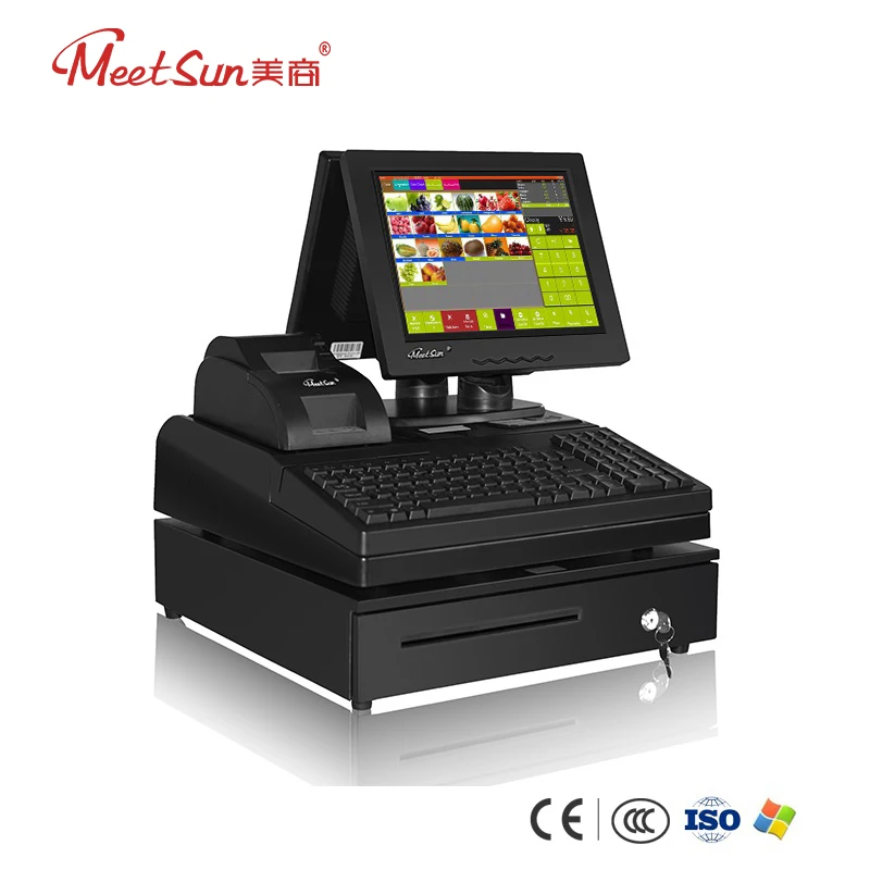 

Meetsun MS-910D All in One 12'' TFT LCD Monitor Double Screen PC POS System Cash Register & Thermal Printer ,Cash Box,keyboard