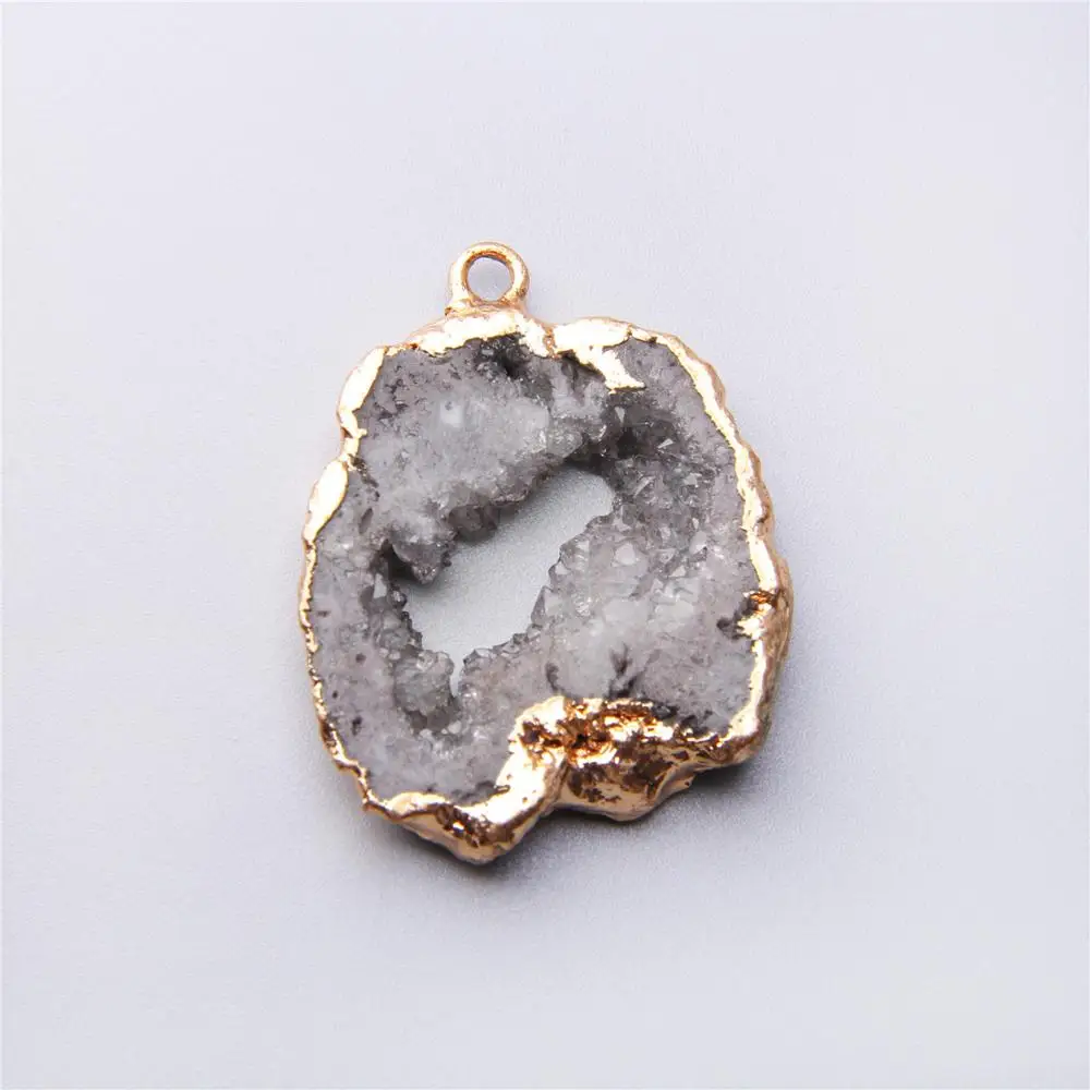 

10pcs Pendulum Irregular agates druzy gray natural stone quartz pendant gold druzy necklace pendant stone handmade jewelry women