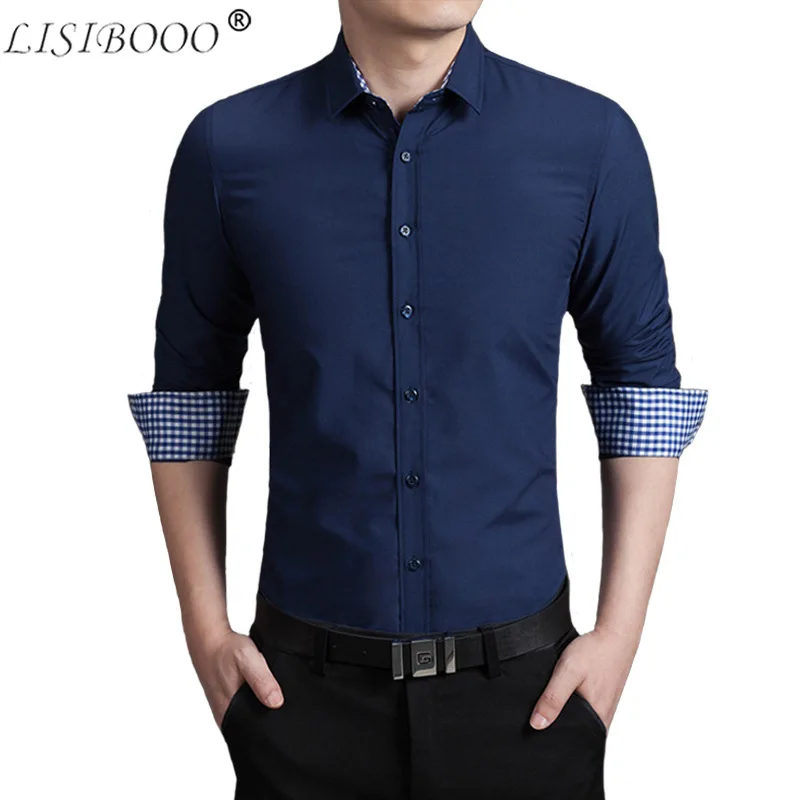 Mens Fashion Tops Shirt Mens Long Sleeve Shirt Business Men Casual Dress Shirt Solid Color Male Slim Fit Dress Shirt